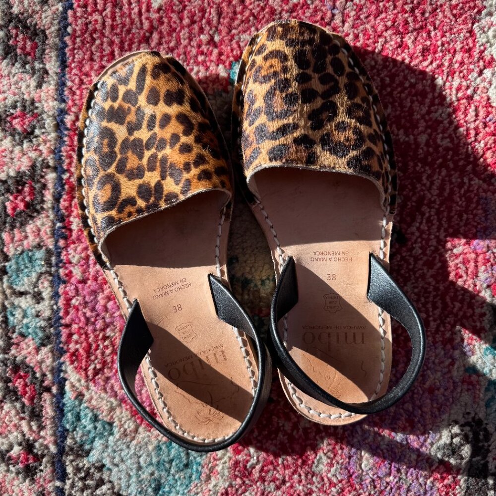 Mibo Avarcas Women's Leopard Leather Slingback Sandals Size 38, 7.5 - Picture 2 of 4